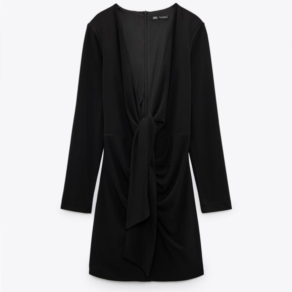 ZARA TIED RUCHED DRESS BLACK SIZE XS NWT - Picture 4 of 6